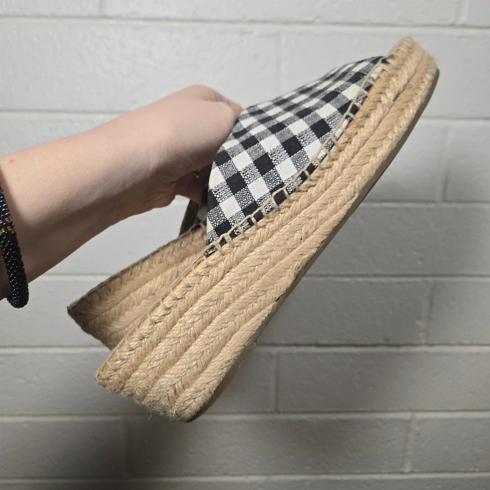 Franco Sarto Gingham Espadrille Platform Slide Sandals Womens 8.5 Cottage Spring